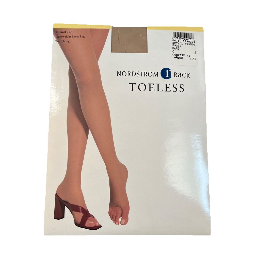 NWT Nordstrom Rack Hosiery Control Top Lightweight Sheer Toeless Bare Sz C